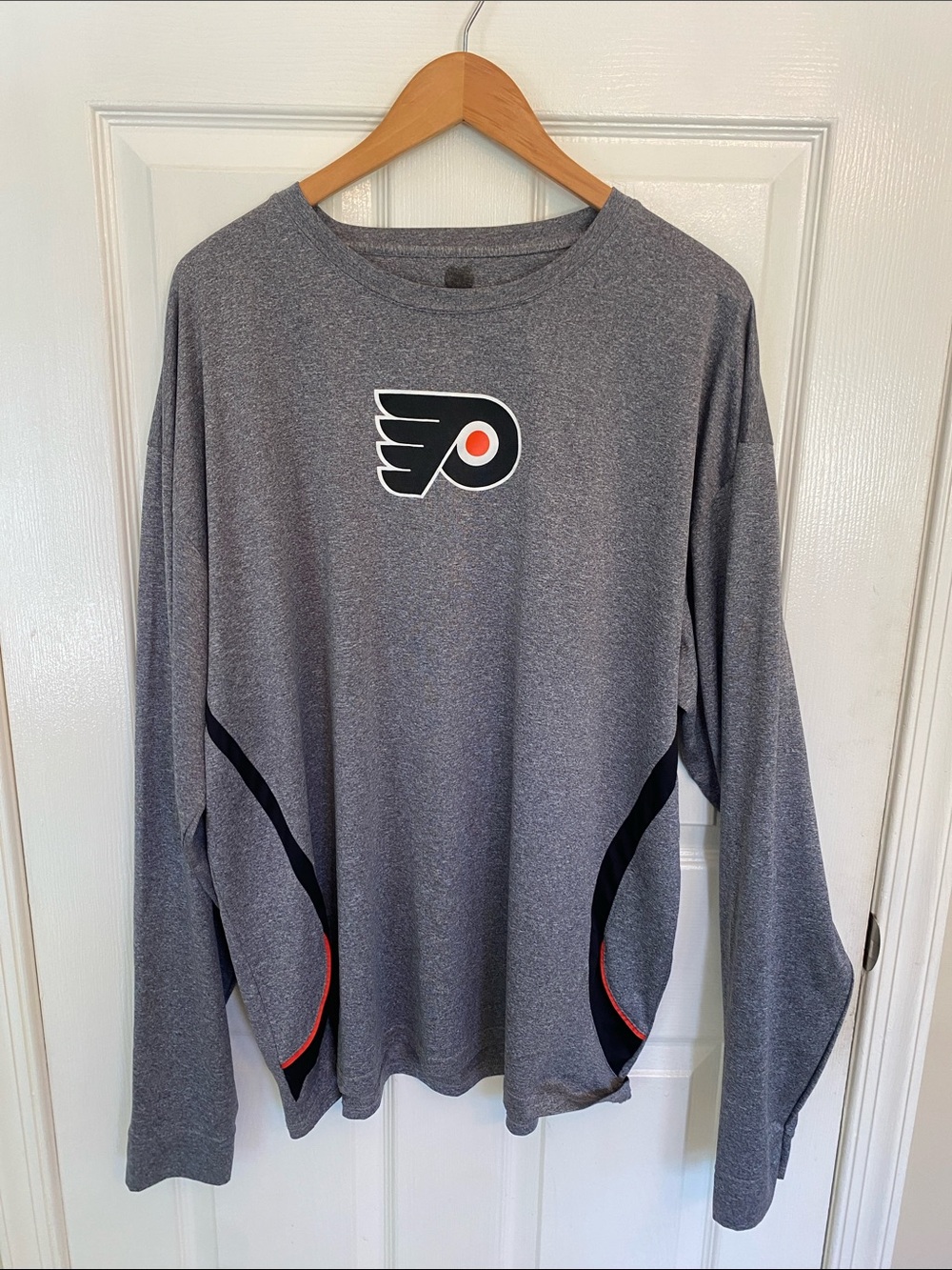 Knights Apparel Grey Long Sleeve Philadelphia Flyers Logo Tee Dry-fit Material